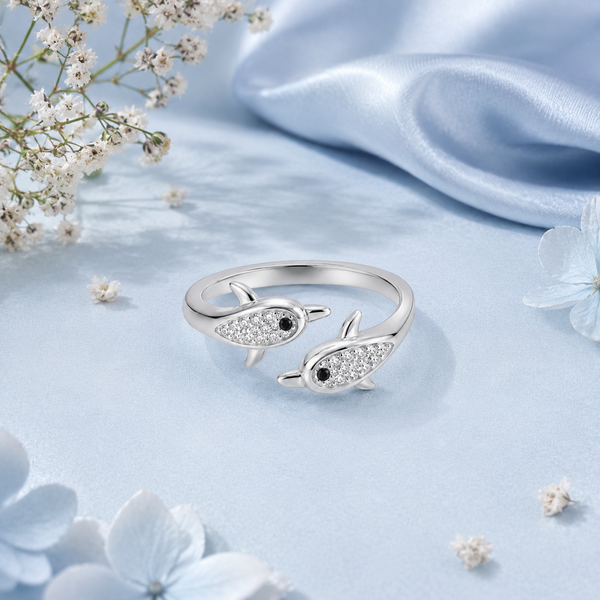 Jiya Ring – 925 Sterling Silver Twin Fish Adjustable Ring