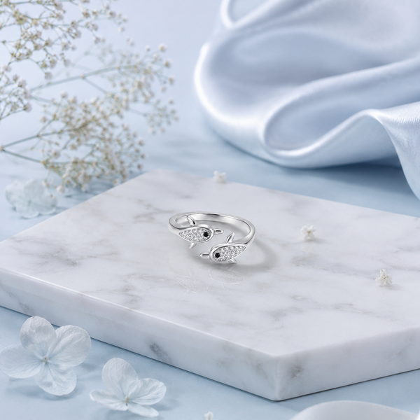 Jiya Ring – 925 Sterling Silver Twin Fish Adjustable Ring