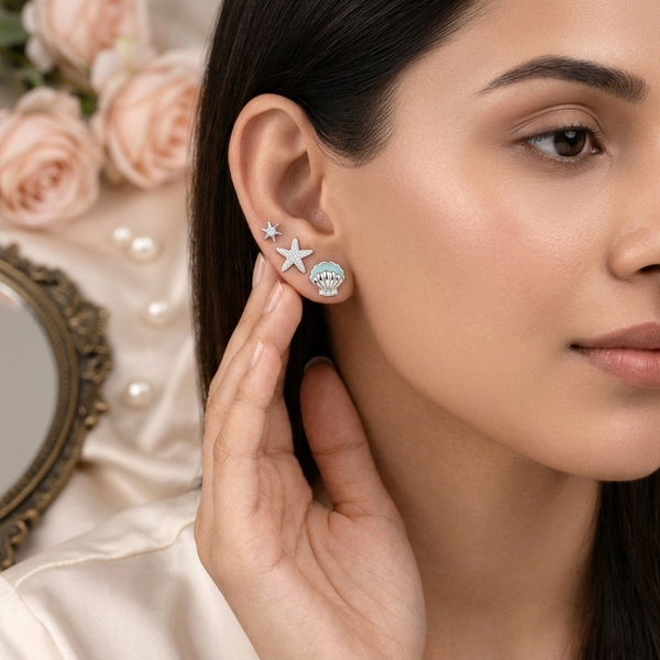 Ocean Trio Studs – 925 Sterling Silver 3-Pair Ocean-Inspired Stud Earrings Set