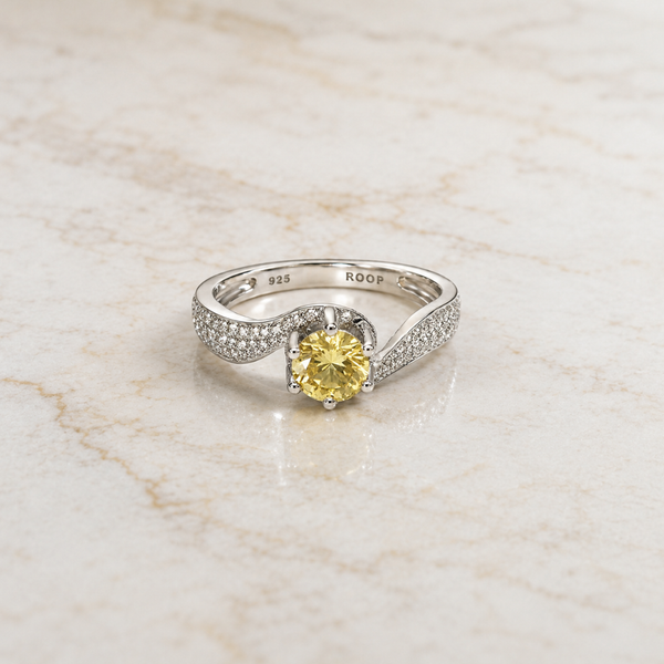 Sia Ring – 925 Sterling Silver Sunshine Yellow Solitaire Accent Ring