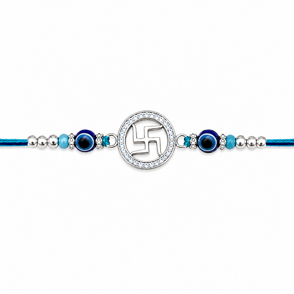 Swastik Evil Eye Silver Rakhi – 925 Sterling Silver Divine Swastik Rakhi with Evil Eye Protection