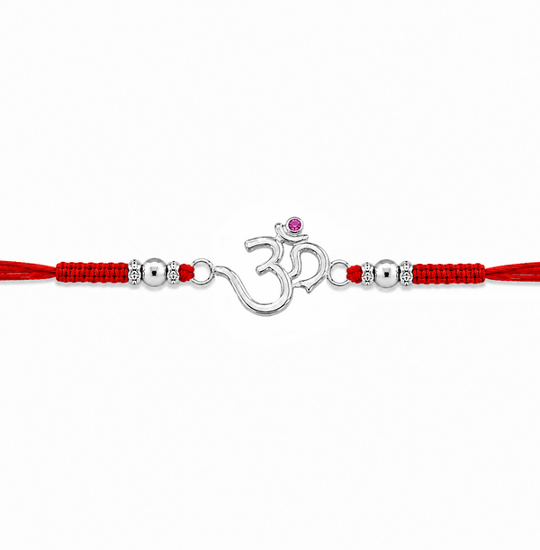 Om Rakhi – 925 Sterling Silver Divine Om Rakhi with Ruby Stone