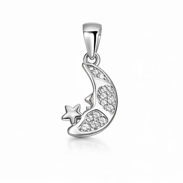 Noor Chand Pendant – 925 Sterling Silver Moon & Star CZ Pendant for Women