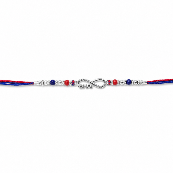Bhai Rakhi – 925 Sterling Silver Infinity Rakhi with Red & Blue Beads