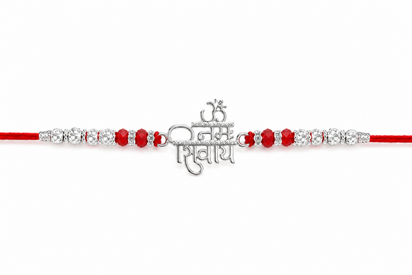 Om Namah Shivay Rakhi – 925 Sterling Silver Spiritual Rakhi with Crystal Beads
