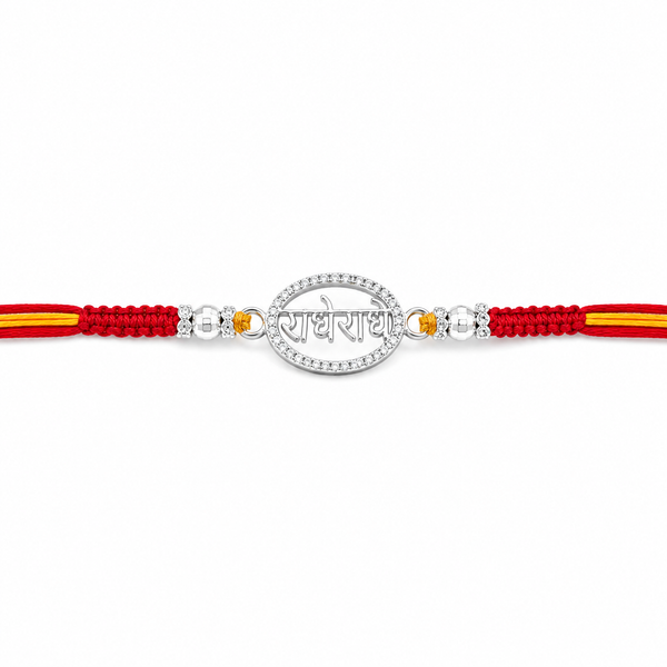 Radhe Radhe Rakhi – 925 Sterling Silver Divine Radhe Radhe Rakhi with Crystal Halo
