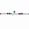 Krishna Rakhi – 925 Sterling Silver Rakhi with Green Crystal & Red Blue Beads
