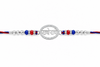 Radhe Radhe Rakhi – 925 Sterling Silver Divine Radhe Radhe Rakhi with Ruby & Royal Blue Crystal Beads