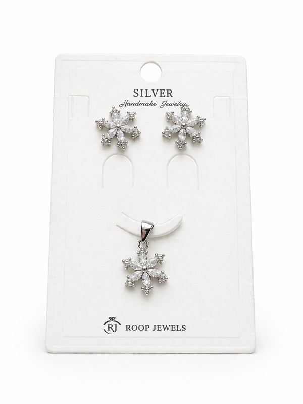 Flora Snow Pendant Set in 925 Sterling Silver