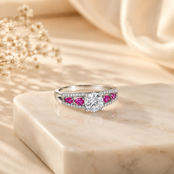 Rhea Ring – 925 Sterling Silver Rosy Marquise Halo Ring