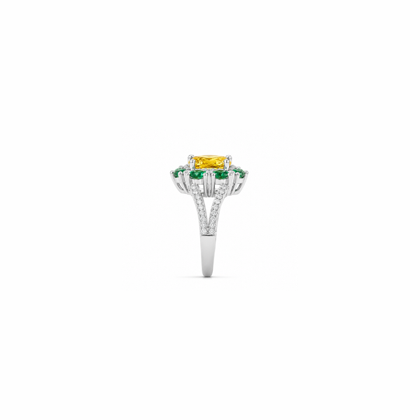 Ira Ring – 925 Sterling Silver Yellow & Emerald Halo Ring