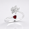 Flora Ring – 925 Sterling Silver Floral Open Ring with Ruby Red Heart CZ