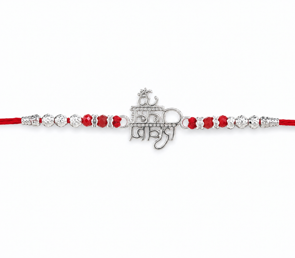 Om Namah Shivay Rakhi – 925 Sterling Silver Spiritual Rakhi with Crystal Beads