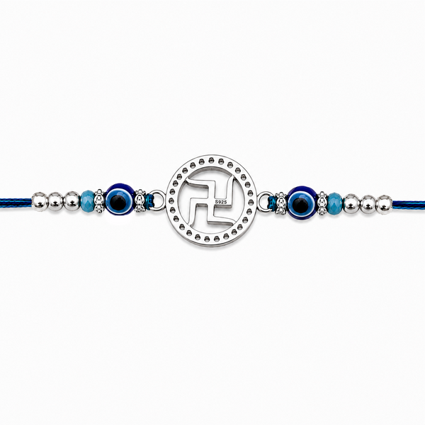 Swastik Evil Eye Silver Rakhi – 925 Sterling Silver Divine Swastik Rakhi with Evil Eye Protection