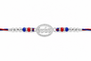 Radhe Radhe Rakhi – 925 Sterling Silver Divine Radhe Radhe Rakhi with Ruby & Royal Blue Crystal Beads