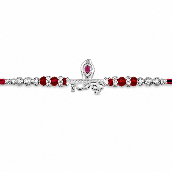 Krishna Rakhi – 925 Sterling Silver Rakhi with Pink Crystal & Red Beads