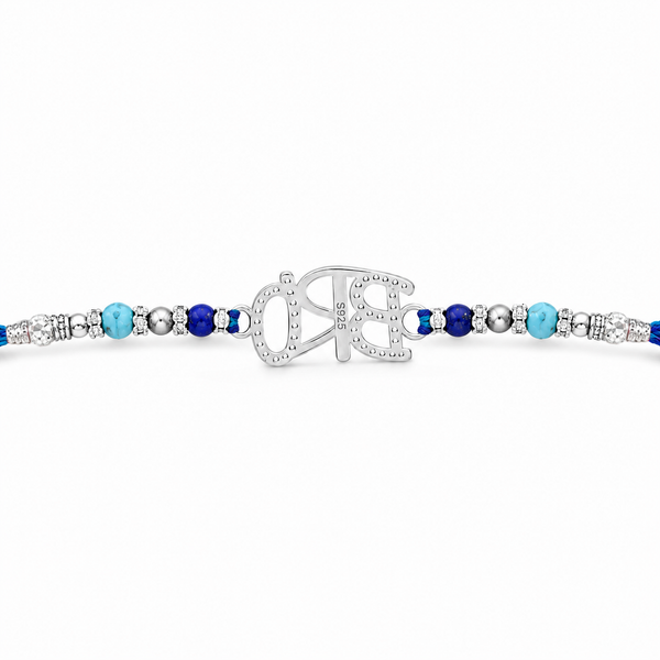 Bro Rakhi – 925 Sterling Silver Letter Rakhi with Blue & Aqua Beads