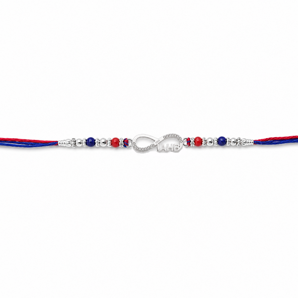 Bhai Rakhi – 925 Sterling Silver Infinity Rakhi with Red & Blue Beads