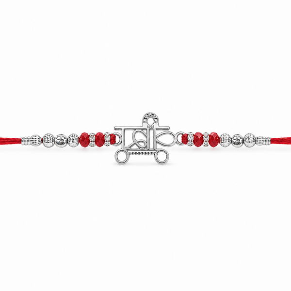 Veera Rakhi – 925 Sterling Silver Name Rakhi with Red Crystal Beads