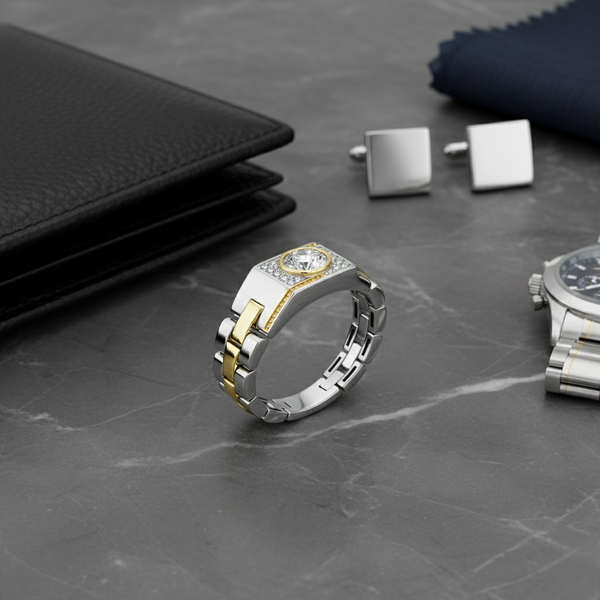 Chrono Ring – 925 Sterling Silver Men’s Dual-Tone Statement Ring