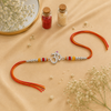 Om Rakhi – 925 Sterling Silver Divine Om Rakhi with Ruby & Golden Crystal Beads