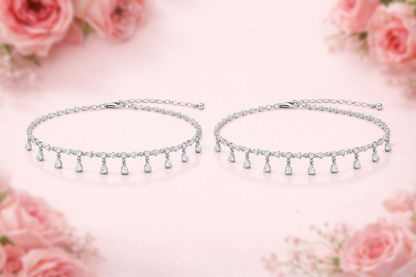 Pear Drop Anklet – 925 Sterling Silver Elegant Teardrop Charm Anklet