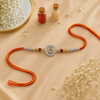 Trishul Crystal Silver Rakhi – 925 Sterling Silver Trishul Rakhi with Red, Amber & Yellow Crystal Beads
