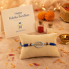 Radhe Radhe Rakhi – 925 Sterling Silver Divine Radhe Radhe Rakhi with Rudraksha Beads