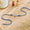 Ganesha Kavach Silver Rakhi – 925 Sterling Silver Evil Eye Rakhi with Sky Blue & Royal Blue Beads