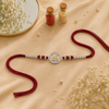 Shubh Swastik Silver Rakhi – 925 Sterling Silver Auspicious Swastik Rakhi with Ruby Red Crystal Beads