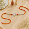 Bal Ganesha Silver Rakhi – 925 Sterling Silver Ganesha Rakhi with Ruby Red & Yellow Crystal Beads