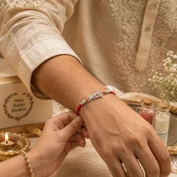Bhai Rakhi – 925 Sterling Silver Rakhi with Silver Beads & Red Thread