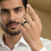 Sleek Black Enamel Ring – 925 Sterling Silver Men’s Minimal Band Ring