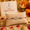 Shubh Swastik Silver Rakhi – 925 Sterling Silver Auspicious Swastik Rakhi with Ruby Red Crystal Beads
