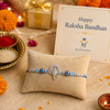 Ganesha Kavach Silver Rakhi – 925 Sterling Silver Evil Eye Rakhi with Sky Blue & Royal Blue Beads