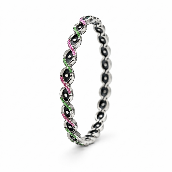 Tara Bangles – 925 Sterling Silver Multicolor Stone Designer Bangles