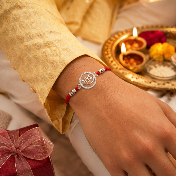 Ram Rakhi – 925 Sterling Silver Ram Symbol Rakhi with CZ Halo