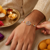 Ram Rakhi – 925 Sterling Silver Ram Rakhi with Ruby Red & Golden Yellow Crystal Beads