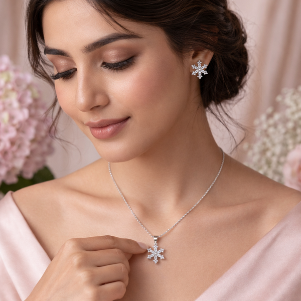 Flora Snow Pendant Set in 925 Sterling Silver