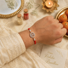 Trishul Rakhi – 925 Sterling Silver Trishul Rakhi with CZ Detailing & Red Thread