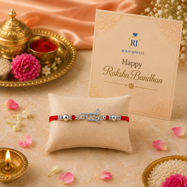 Bhai Rakhi – 925 Sterling Silver Rakhi with Silver Beads & Red Thread