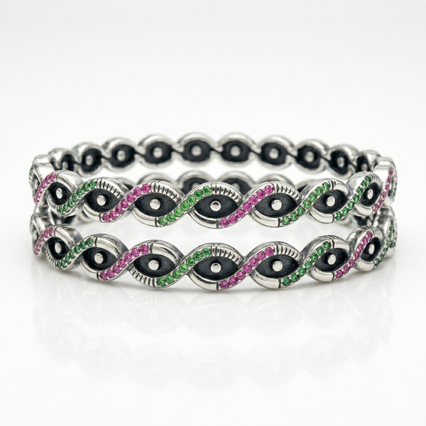 Tara Bangles – 925 Sterling Silver Multicolor Stone Designer Bangles