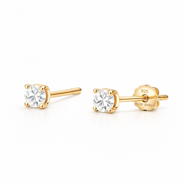 Ribbon Trio Studs – 925 Sterling Silver 3-Pair Gold Stud Earrings Set