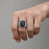 Woven Signet Ring – 925 Sterling Silver Black Stone Statement Ring for Men