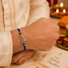 Bhai Rakhi – 925 Sterling Silver Rakhi with Rudraksha Beads & Blue Thread