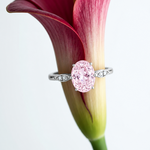 Tara Ring – 925 Sterling Silver Blush Pink Oval Statement Ring