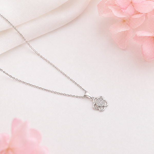 Halo-Bloom Pendant – 925 Sterling Silver Floral Pendant Necklace