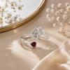 Flora Ring – 925 Sterling Silver Floral Open Ring with Ruby Red Heart CZ