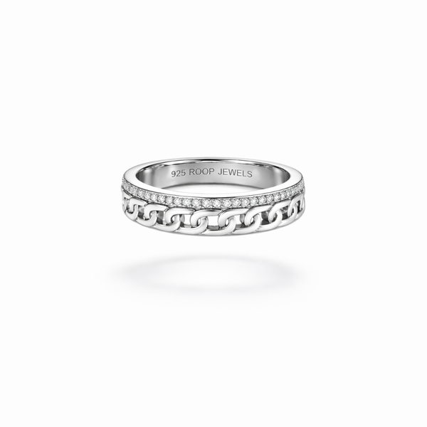 Link Crown Ring – 925 Sterling Silver Men’s Chain Band Ring
