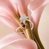 Flora Ring – 925 Sterling Silver Floral Open Ring with Ruby Red Heart CZ